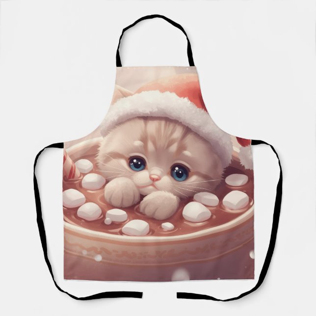 “Holiday Cocoa Kitty Apron" The Cutest Christmas  Schürze (Vorderseite)