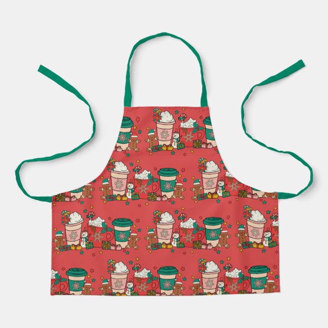 Holiday Coffee Red Kids Schürze mit grünem Strap (Vorderseite)