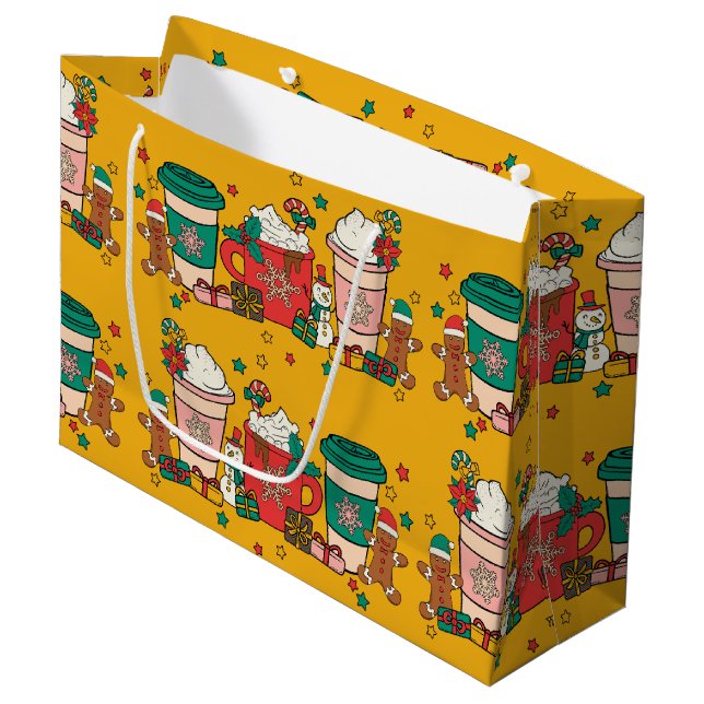 Holiday Coffee Yellow Große Geschenktasche Geschenktüte (Vorderseite Schrägansicht)