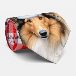Holiday Collie Dog Rot und Weiß Karierte Weihnacht Krawatte