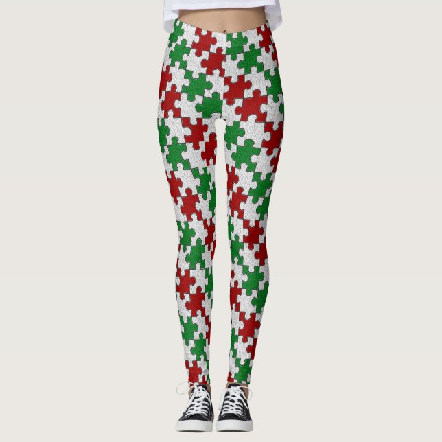 Holiday Colors Jigsaw Pieces Leggings (Vorderseite)