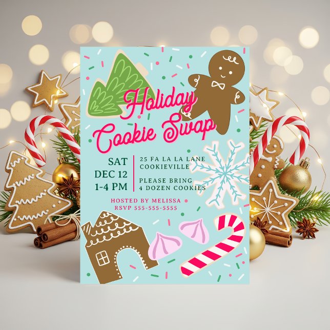 Holiday Cookie Exchange Christmas Party Invitation Einladung (Holiday Cookie Swap Party invitation, hand-drawn by Clearlytangled Studio.)