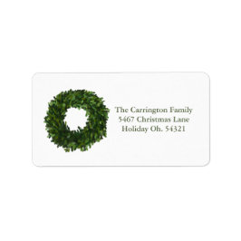 Holiday Country Rustic Boxwood Wreath Address Labe Adressaufkleber