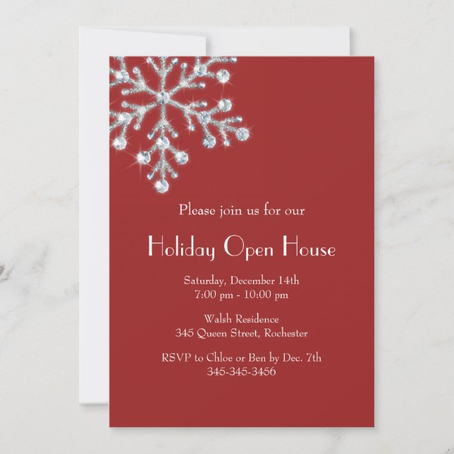 Holiday Crystal Snowflake Open House (rot) Einladung (Vorderseite)