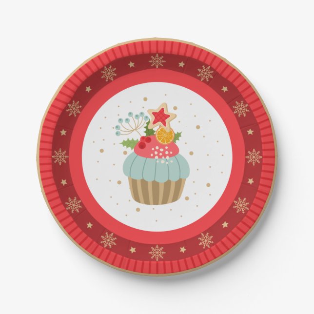 Holiday Cupcake Weihnachtsschild Pappteller (Vorderseite)
