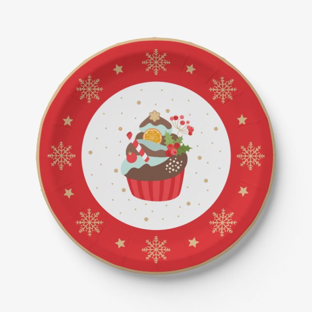 Holiday Cupcake Weihnachtsschild Pappteller (Vorderseite)
