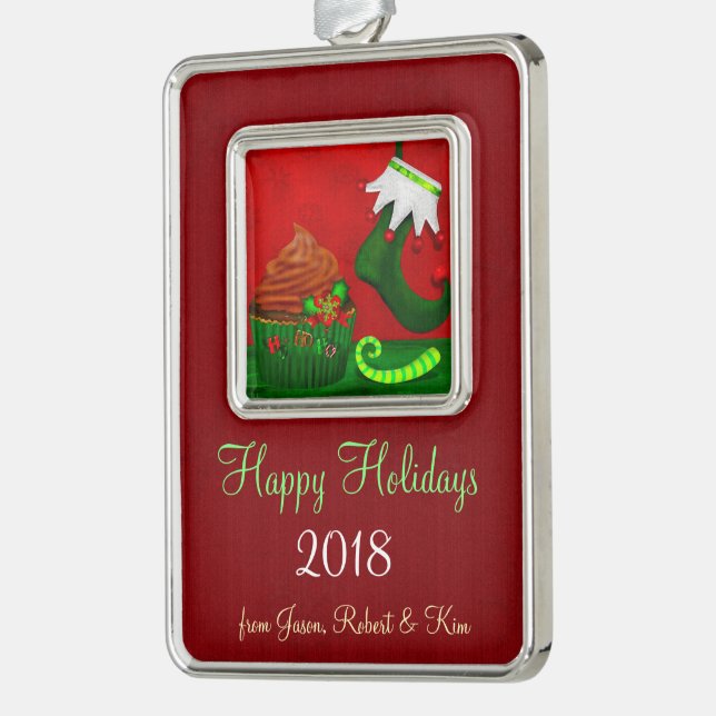 Holiday Cupcake Whimsey PERSONALISIERT Rahmen-Ornament Silber (Links)