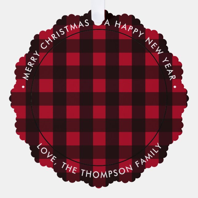 Holiday Custom Foto Bauernhof Red Buffalo Kariert Ornament Karte (Vorderseite)