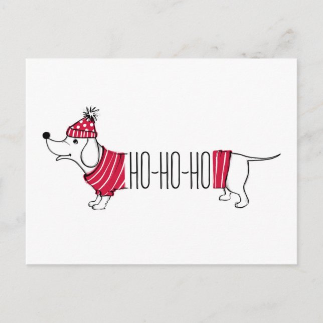 Holiday Dachsund | Ho-Ho Postkarte (Vorderseite)