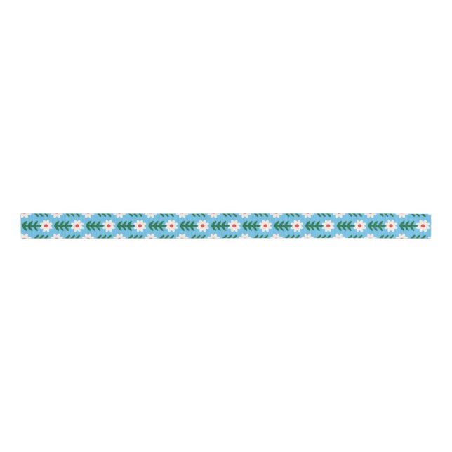 Holiday Daisies Red, Green & Blue Grosgrain Ribbon Ripsband (Vorderseite)