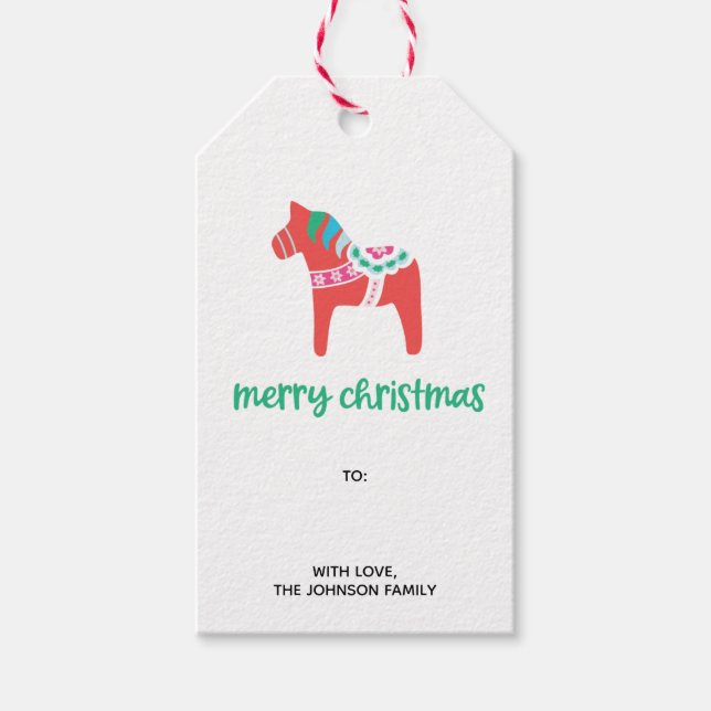 Holiday Dala Schwedisches Pferd Frohe Weihnachten Geschenkanhänger (Vorderseite)