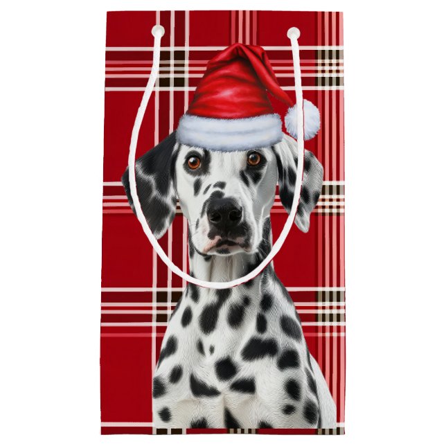 Holiday Dalmatian Dog Red Festive Plaid Christmas Kleine Geschenktüte (Vorderseite)