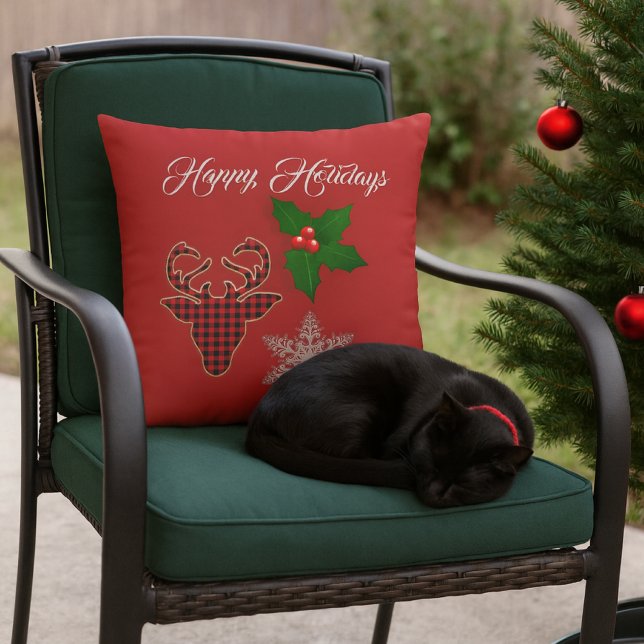 Holiday Deer Head, Snowflake und Holly Blätter Kissen (Von Creator hochgeladen)