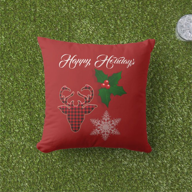 Holiday Deer Head, Snowflake und Holly Blätter Kissen (Golfball-Marker)