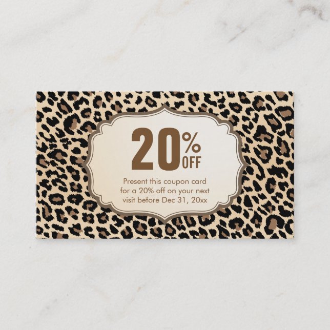Holiday Discount Coupon Card Stilvolle Leopard Pri (Vorderseite)