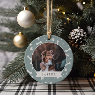 Holiday Dog Bone & Pawprint Personalisiertes Pet-F Keramik Ornament