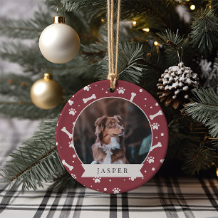 Holiday Dog Bone & Pawprint Personalisiertes Pet-F Keramik Ornament