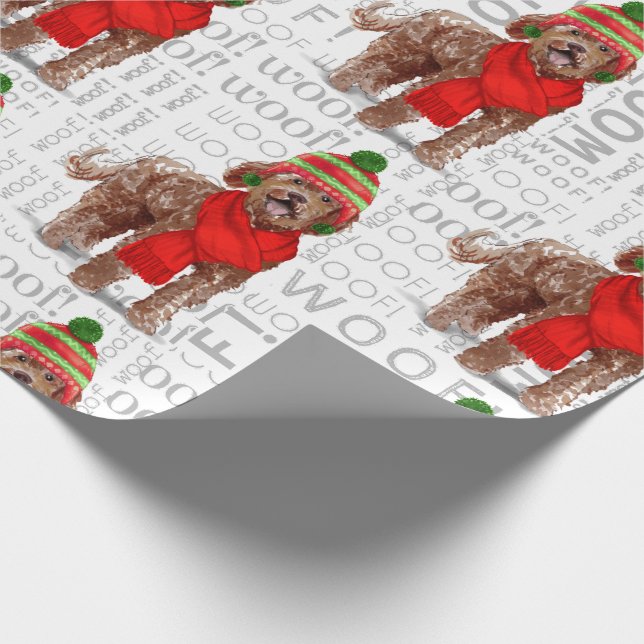 Holiday Dog Lover Brown Labradoodle Weihnachten Geschenkpapier (Ecke)