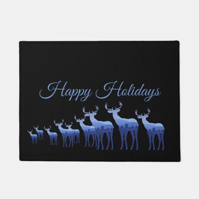 Holiday Doormat-Happy Holidays Blue Deer/Elch Fußmatte (Vorderseite)