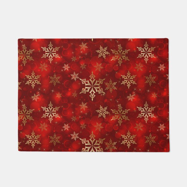Holiday Doormat Red & Gold Snowflakes Fußmatte (Vorderseite)
