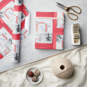 Holiday Doorway Red Geschenkpapier
