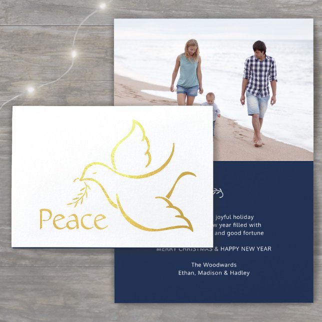 Holiday Dove Elegante Peace Navy Blue Modernes Fot Folienkarte (Von Creator hochgeladen)