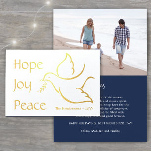 Holiday Dove Hope Joy Peace Navy Blue Modern Foto Folienkarte