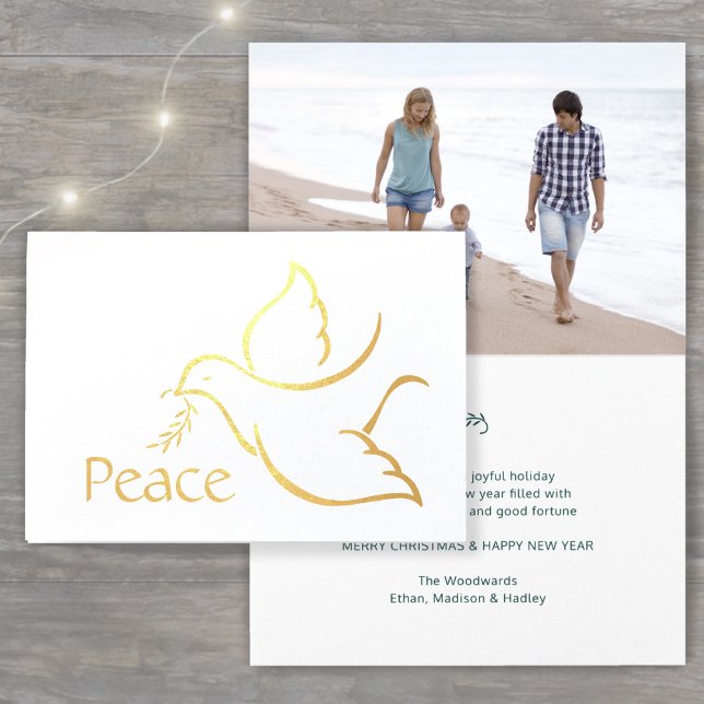 Holiday Dove Modern Peace Green Typografy 1 Foto Folienkarte (Von Creator hochgeladen)