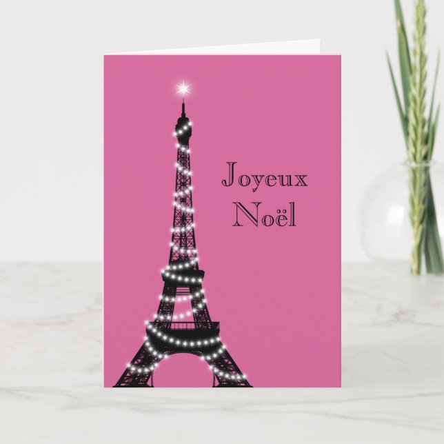 Holiday Eiffel Tower Card fuchsia Feiertagskarte (Vorderseite)