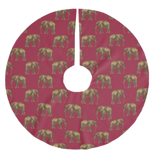 Holiday Elegant Gold Red Animal Elephant Polyester Weihnachtsbaumdecke (Vorderseite)