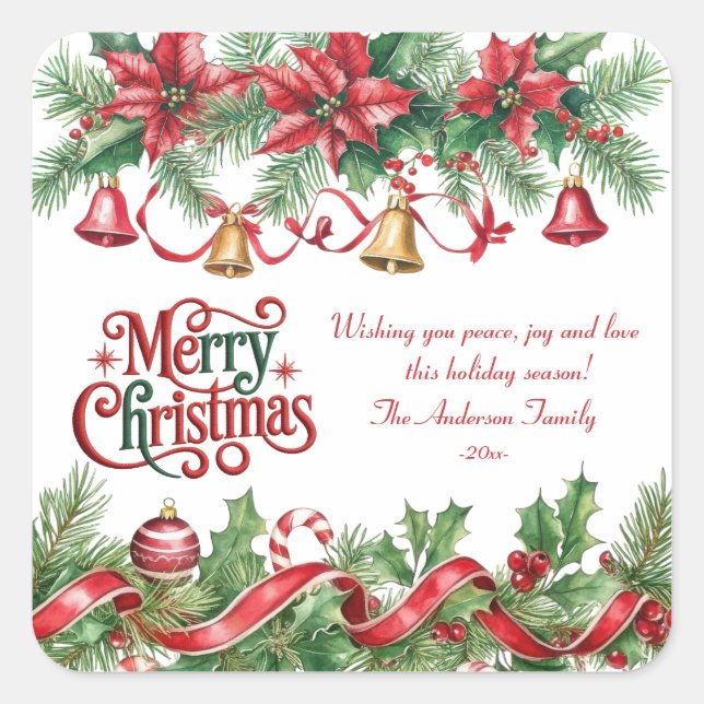 Holiday Elegant Soft Merry Christmas Party Quadratischer Aufkleber (Vorderseite)