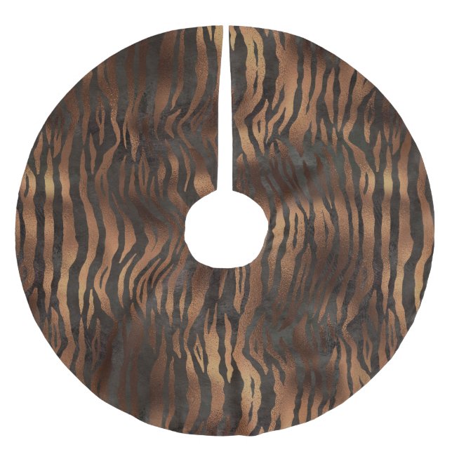 Holiday Elegante Tiger Print Bronze Siena Polyester Weihnachtsbaumdecke (Vorderseite)