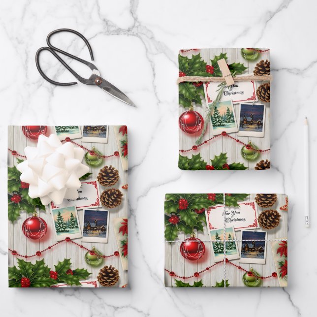 Holiday Erinnerungen Collage Geschenkpapier Set (Vorderseite)