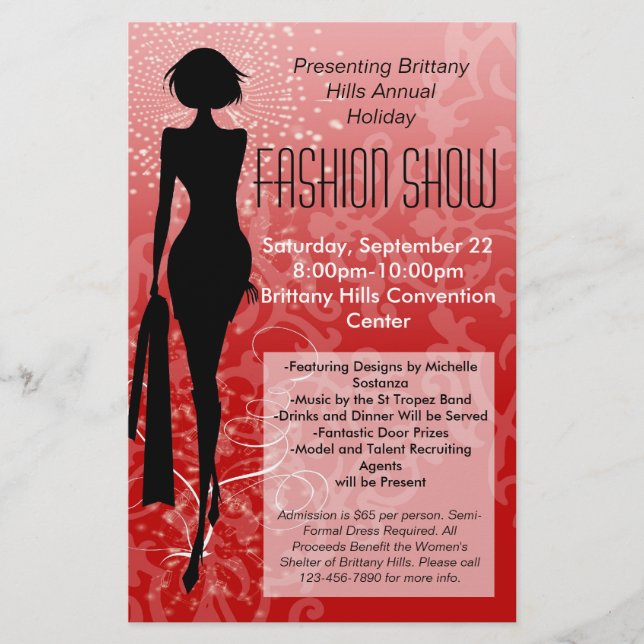 Holiday Fashion Show Flyer, Rote Silhouette wirbel Flyer (Vorne)