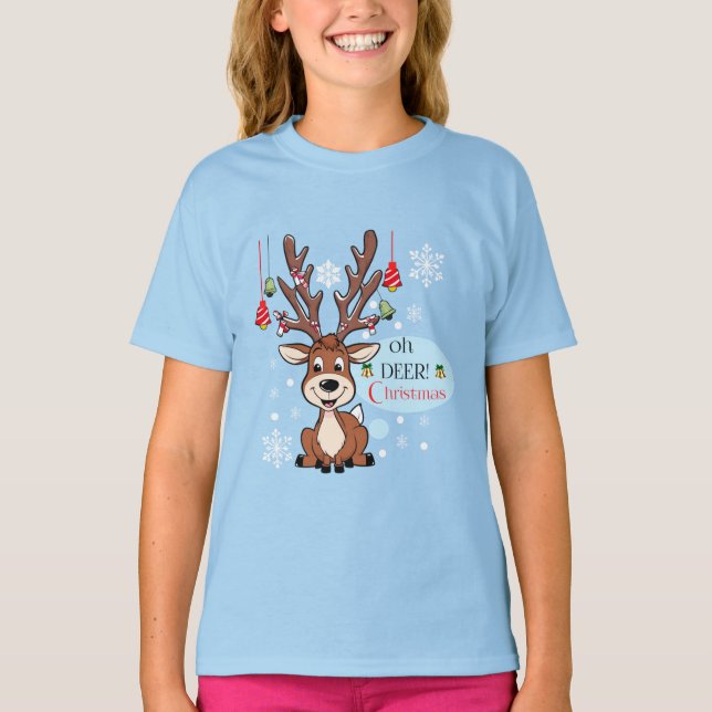 Holiday Favorite Oh Deer Rentier Girls T - Shirt (Vorderseite)
