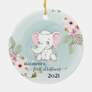 Holiday First Christmas Baby Elephant Blume Keramik Ornament