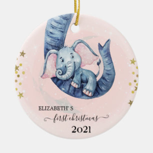 Holiday First Christmas Baby Elephant Keramik Ornament