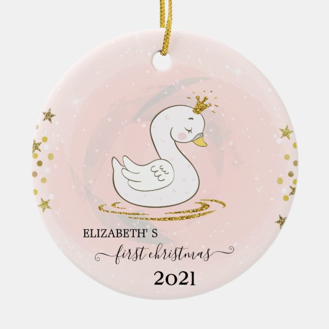Holiday First Christmas Baby Swan Keramik Ornament (Vorne)