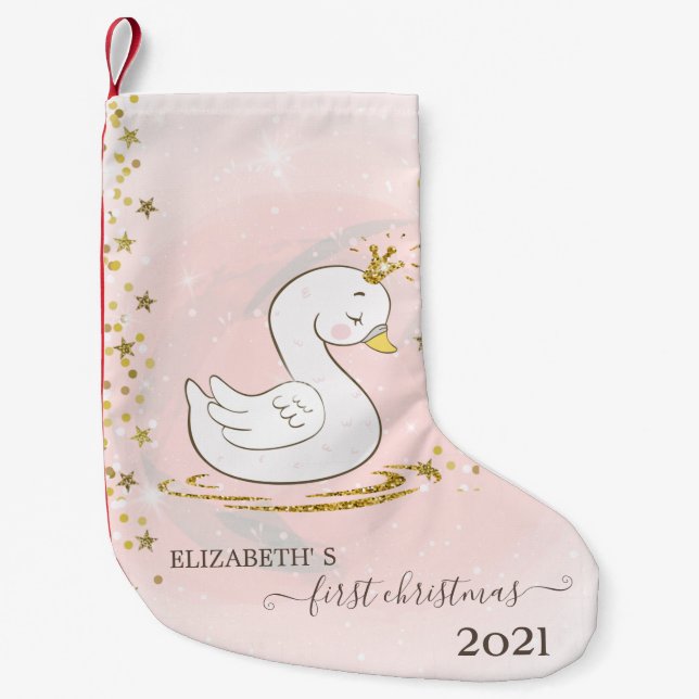 Holiday First Christmas Baby Swan Kleiner Weihnachtsstrumpf (Vorderseite)