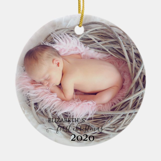 Holiday First Christmas Foto Keramik Ornament (Vorne)