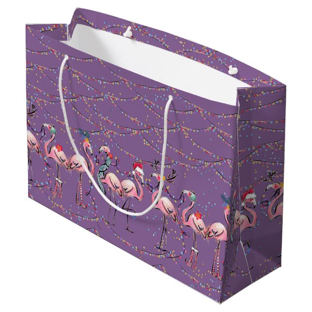 Holiday Flamingos Tropical Holiday Geschenktasche Große Geschenktüte (Rückseite Schrägansicht)