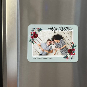 Holiday Floral Christmas Foto Magnet