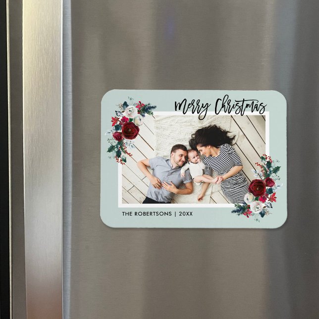 Holiday Floral Christmas Foto Magnet (Von Creator hochgeladen)