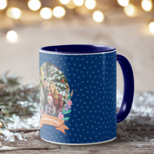 Holiday Floral Frame Dark Blue Foto Tasse