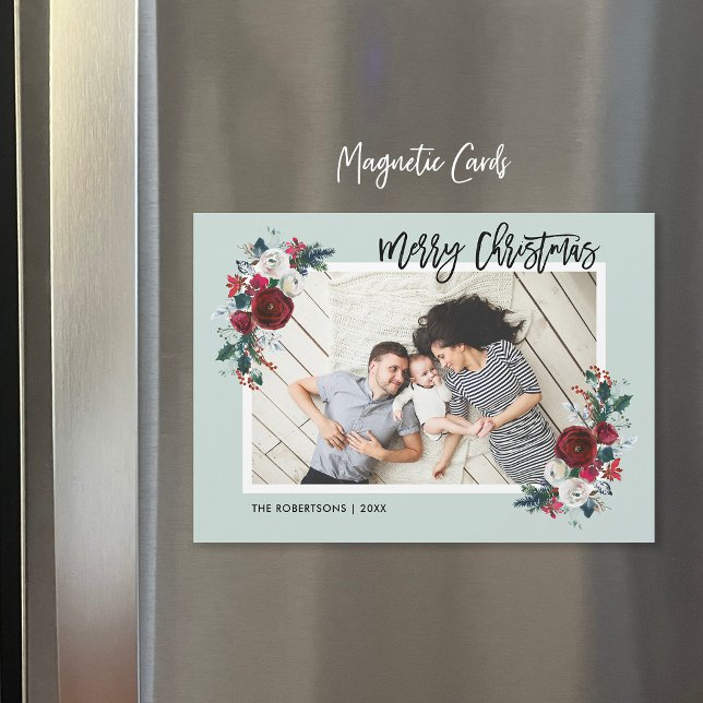 Holiday Floral Magnetic Weihnachtsfotokarte Magnetkarte (Von Creator hochgeladen)