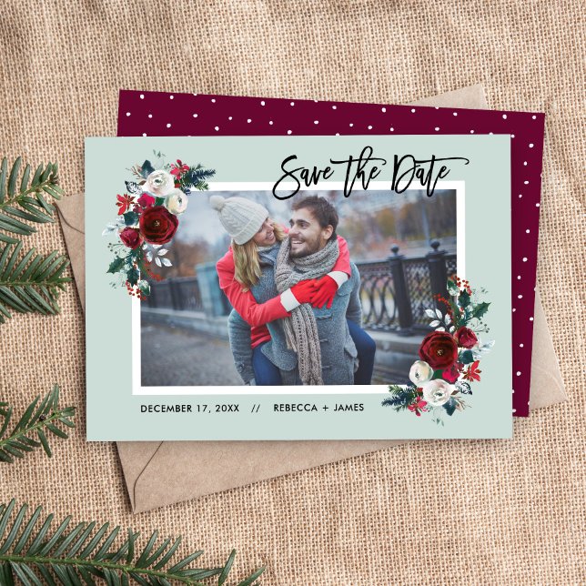 Holiday Floral Save the Date Foto Card (Von Creator hochgeladen)