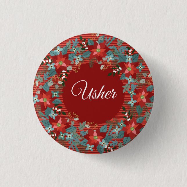 Holiday Floral Volunteer Usher Button (Vorderseite)