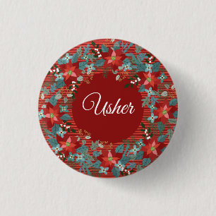 Holiday Floral Volunteer Usher Button