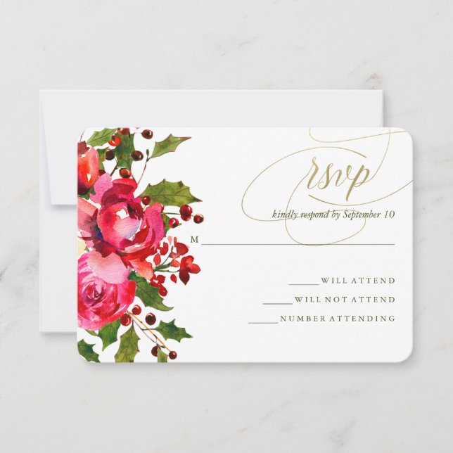 Holiday Floral Wedding RSVP Karte (Vorderseite)