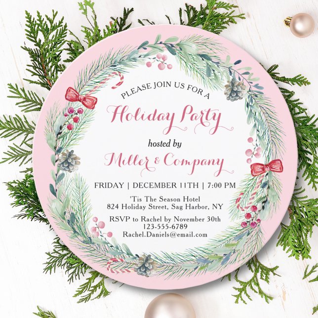 Holiday Floral Wreath Corporate Weihnachtsfest Par Einladung (Von Creator hochgeladen)